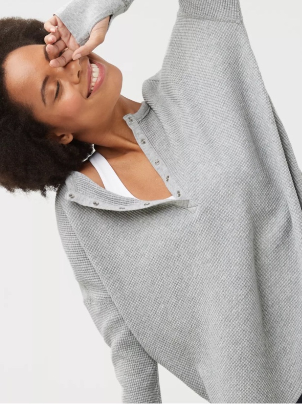 aerie Oversized Waffle Snap Henley PTP 22